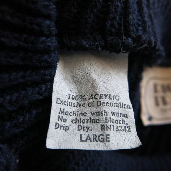 VINTAGE Right Track Grandpa Sweater Size L Men Chunky Knit 1970's Blue White - Picture 7 of 7